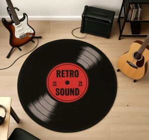 1PC Retro Record Rug Machine Washable Music Lover Gift Audio-Visual Room Bedroom Hallway Living Room Porch Floor Mat  Area Rug