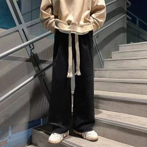 Mens Corduroy Pants Fleece Lined Straight Leg Loose Fit Autumn Winter Large Size Sweatpants Casual Straight Tube Trousers