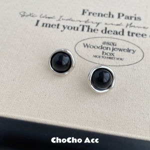 Chocho Black Agate Silver Earrings Womens Fashion Jewelry Vintage High-End Sensation Lightweight Luxury Pure Silver Ear Rings