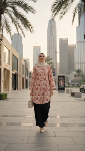 Long Blouse Muslimah Floral Premium - Zip Depan BF Friendly - Potongan Labuh Selesa