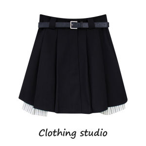 Fashion High Waist Khaki Pleated Mini Skirt Womens Summer 2025 New Small Design Sense Splicing A-Line Short Skirt