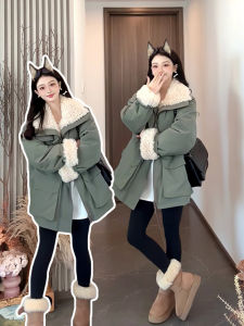 Lamb Fur Trimmed Parka Style Chinese Style Womens Outerwear Autumn Winter New Thickened Warm Fleece Lined Cotton Coat Jacket