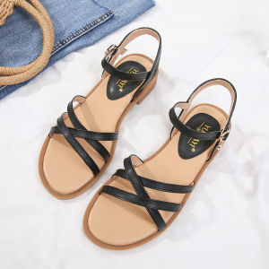 Summer 2025 Womens Flat Sandals Comfortable Low Heel Roman Style Fashionable Versatile Fairy Tale Look Soft TPR Sole Casual Wear
