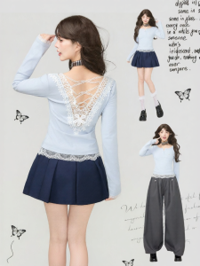 KEIKO | Lace Baroque U-Neck Backless Slim Fit T-shirt
