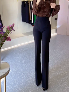 Elegant Black Bell Bottom Pants Womens Slim Fit Casual Trousers High Waist Dragging Pure Color Autumn New Fashion