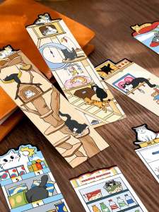 เข็มขัดหนังสือลายแมว 60 ชิ้น เรียบเรียงด้วยการ์ตูนน่ารัก เข้ากันได้กับการอ่านหนังสือ ตกแต่งหน้ากระดาษ ของขวัญสร้างสรรค์สำหรับนักเรียน