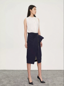 Designer Summer Navy Blue High Waist Color Block Mid-Length Skirt