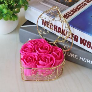 Artificial Flower 6 Flowers Soap Flower Iron Basket Creative Housewarming Wedding Companion Gift Rose Decoration