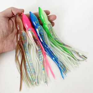 5PCS 15cm/8cm Saltwater Jigging Lure for Tuna & Sea Bass - Bullet Head Squid Skirt Soft Bait