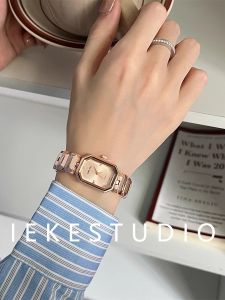 Luxurious Natural Mother-of-Pearl Square Watch for Women Elegant Fashionable Metal Band Quartz Movement Water Resistant