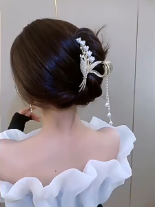 Kẹp Tóc Càng Cua 11cm Hình Bông Lúa Màu Vàng Nhiều Mẫu Xinh Kẹp Tóc Vintage Đính Đá Hạt Tua Rua Bản To Chắc Chắn Không Gãy