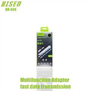 BISEN BH-034 8in1 Fast Data Transmission Multifunction Adapter.Type-C+USB interface. Suitable for more models of equipment.Expansion+Charging Simultaneously Conducted.