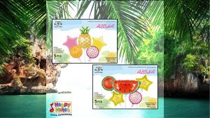 Happy Notes Foil Balloon 5in1 Set (Print Tropical Summer Fruits Pineapple Watermelon Affordable Wholesale)