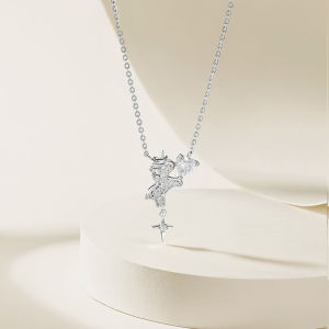 ZHOU LIU FU 周六福 S925 Sterling Silver Unicorn Necklace Love Cubic Zircon Timeless Jewelry Gift for Women Her Adjustable Chain 40+5cm J0616265