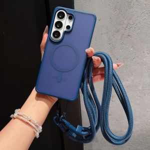 Magnetic Case For Samsung Galaxy A57 A37 A17 A56 S25 FE S26 Ultra Matte Skin Shockproof Adjustable Crossbody Lanyard Strap Cover