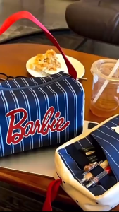 Annie Tas Kosmetik ทรงกลมแนวเรโทร Tas Kosmetik ความจุขนาดใหญ่แบบพกพากระเป๋าถือถุงเก็บซักสามมิติ