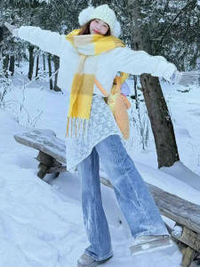 White Lace Half Skirt Womens Autumn Winter New Style Layered High Waist A-Line Skirt Korean Style Elegant Beautiful Half Skirt