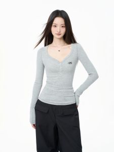 iiiamx | Áo Thun Tay Dài Ôm Sát Cổ Rộng cho Nữ