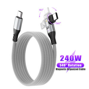 USB-C to USB-C 240W Mobile Phone Magnetic Storage Data Cable 5A Fast Charging 540 Degree Charger Type-C for iPhone15 16 Samsung