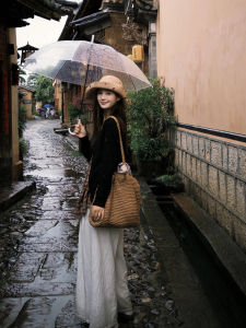 Summer Vacation Style Womens Tote Bag Casual Woven Straw Bag Large Capacity Hollow out Single Shoulder Bag for Daily Use