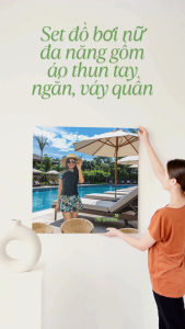 Bộ Đồ Bơi Nữ Kín Đáo Nữ Tính Gồm Áo Thun T-Shirt Quần Váy Hoạ Tiết Hoa Chất Liệu Thun Co Giãn 4 Chiều Cho Bạn Nữ Cân Nặng Dưới 52kg
