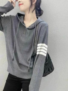 French Design Hooded Button-Up Wool Knit Top