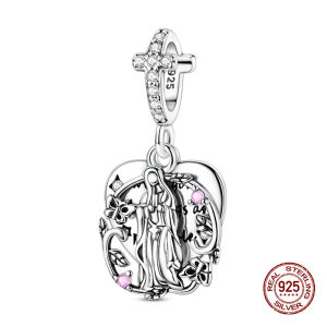 925 Bạc Zirconia Đức Mẹ Đồng Trinh Chữ Thập Hạt Charm Phù Hợp Với 3mm Vòng Tay Dành Cho Nữ DIY Mỹ Món Quà Trang Sức Cổ Điển Sterling Charm
