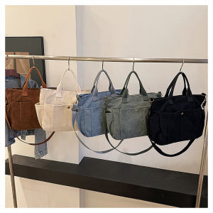 Corduroy Tote Bag Womens Large Capacity Commuter Canvas Shoulder Crossbody Bag Suitable for Young People Traveling