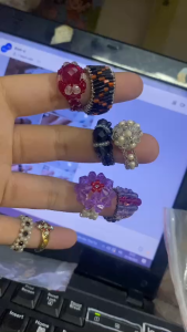 combo 8 món Phụ kiện thời trang nhẫn thắt hột cườm