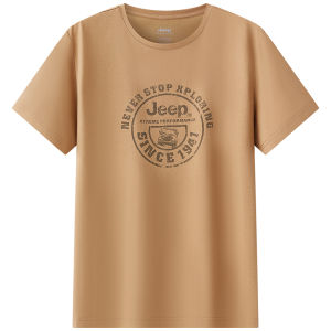 จี๊ป | เสื้อยืดแขนสั้นผู้ชาย Jeep Outdoor ฤดูร้อน 2024 ทรงหลวม คอตั้ง ผ้าโพลีเอสเตอร์ผสมคอตตอนและโพลีเอสเตอร์