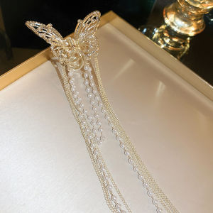 1/2 Pcs ใหม่ Blue-Silver Splicing ผีเสื้อเทียม Pearl Fringe ปูขนาดเล็กคลิปผมสําหรับเจ้าหญิงสไตล์บาง Shark คลิป