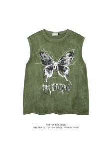 Whxs Trendy Summer Butterfly Print Ins Trendy Versatile Cover-up Vest Casual Loose Top Tide