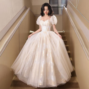 Champagne Color Evening Gown Womens French High-End Birthday Princess Skirt Super Fairy Tale High-End Banquet Host Yearly Meeting