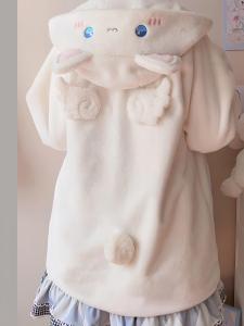 Thickened Warm Cute Plush Lolita Jacket Sweet Style Japanese Style Autumn Winter Womens Coat Button Embroidery Pocket High Waist