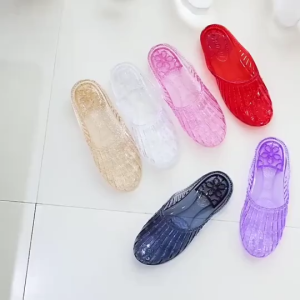 OKAIDO Sandal Selop Wanita Cewek Fashion Karet Jelly Transparan Style Korea Kekinian Hitam Tahan Air Anti Licin Unik