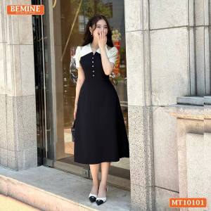 [DUY NHẤT 10-12.10-VOUCHER 40K]Đầm thiết kế BEMINE cổ V khoét vai đính cúc dáng chữ A phù hợp đi làm-MT10101