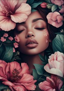 Surreal Asian Fashion Woman Floral Portrait Poster Print Wall Art Pictures Canvas Painting Living Room Bedroom Home Decor Gift