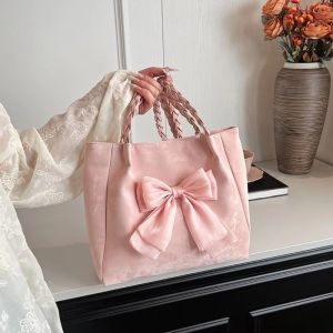 Trang trí nơ thắt bướm ngọt ngào Túi đeo vai phụ nữ da PU mềm bện dây đeo nách túi dung tích lớn màu trơn Tote Túi