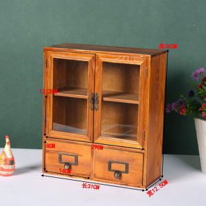 Wooden Storage Box Retro Solid Wood Old Storage Box zakka Glass Door Perfume Cosmetics Cabinet Props