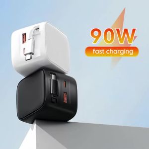 Sạc Nhanh GaN 90W Với Cáp USB/Type-C Có Thể Thu Gọn Dành Cho iPhone 15-17 Xiaomi Samsung Huawei - Bộ Chuyển Đổi Hai Cổng 30W USB + 30W Type-C