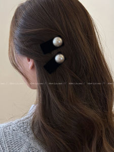Black Velvet Pearl Hair Clips & Elegant Duckbill Side Bangs: Forehead Decorations for Women