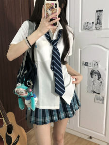 Original High Waist Uniform Skirt for Women Deep Blue Checkered Mini Skirt Autumn Fashion City Commute Casual Leisure Skirt