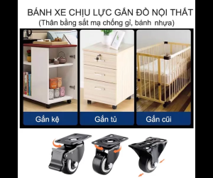 Combo 2 bánh xe đẩy chịu lực bánh nhựa PU đường kính 4-4.9cm có loại cố định hoặc xoay tùy chọn