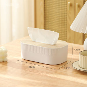 Plastic Tissue Box with Wooden Cover Nordic Simplicity Style Desktop Napkin Box Living Room Bathroom Toilet Square Tissue Box