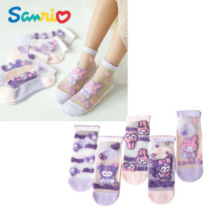 Halloween Christmas 5Pcs Anime Kawaii Sanrios My Melody Kuromi Ice Silk Cotton Mesh Socks