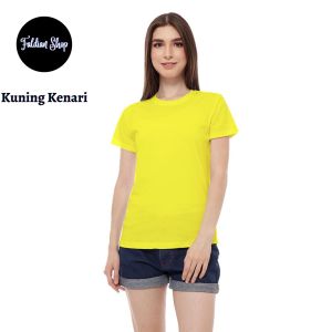 Kaos Polos Wanita Slim Fit Oneck Lengan Pendek Bahan Katun Combed 30s Kuning Kenari