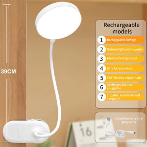 LED Portable Clip Table Lamp USB Rechargeable Clip Desk Lamp Bed Reading Night Light Touch 3 Dimming Modes Eye Protection Light