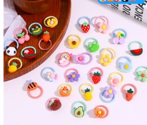 40pcs/set Childrens Cartoon Elastic Rubber Band New Fashion Cute Animal Hair Band Fruit Hair Rope Girls Hair Tie For Kids Baby Girls Hair Accessories