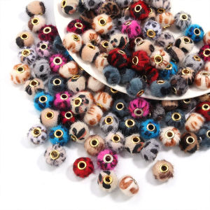 10pcs 15mm Faux Fur Covered Ball Beads Leopard Print Beads For Jewelry Making Pompom Charms Beads DIY Accessories