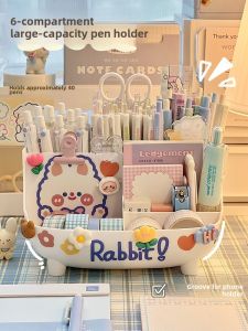 Cute Large Capacity Pen Holder Desktop Office Stationery Box Creative Square Pen Stand Multifunctional Business Supplies